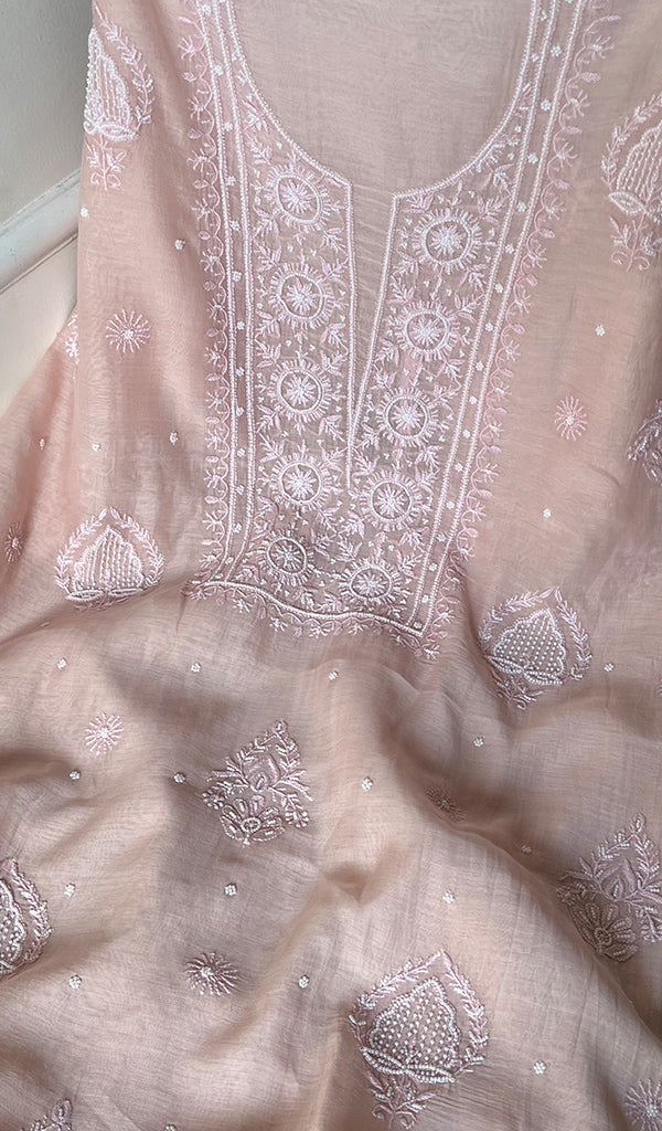 Women's Lakhnavi Handcrafted Mul Chanderi Chikankari Full Suit Material - HONC0279291