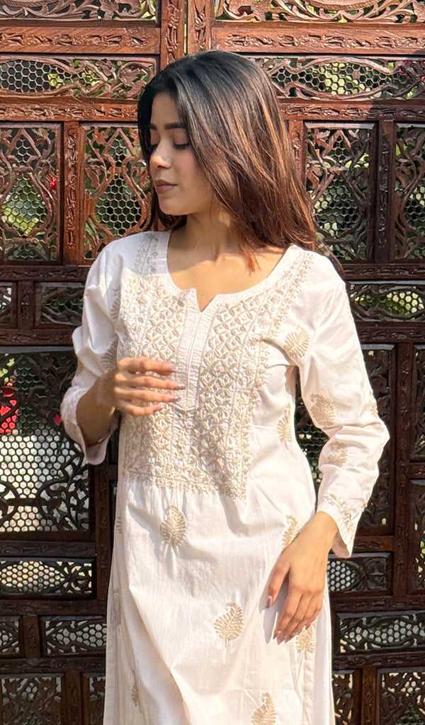 Women's Lucknowi Handcrafted Modal Cotton Chikankari Kurti - HONC0234374