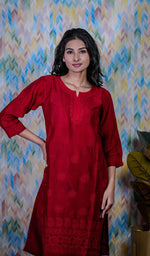 Load image into Gallery viewer, Heena Women&#39;s Lucknowi Handcrafted Raw Silk Chikankari Kurti - HONC020971
