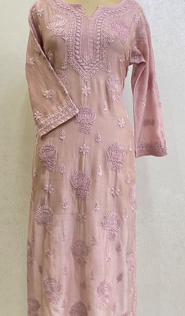 Sufi Women's Lucknowi Handcrafted Chanderi Silk Chikankari Kurti - HONC0126970