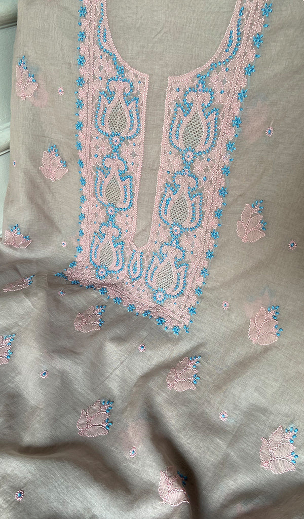 Zoha Women's Lakhnavi Handcrafted Mul Chanderi Unstitched Kurta And Dupatta Set- HONC0365499