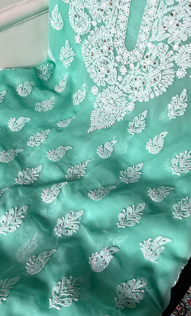 Women's Lucknowi Handcrafted Faux-Georgette Chikankari Suit Material - HONC0263069