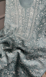 将图像加载到图库查看器中， Women&#39;s Lakhnavi Handcrafted Munga Silk Chikankari Kurta And Dupatta Set- HONC0275145
