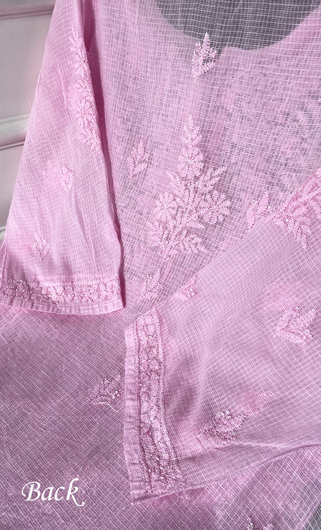 Women's Lakhnavi Handcrafted Kota Cotton Semi - Stitched Kurta And Dupatta Set- HONC0314211