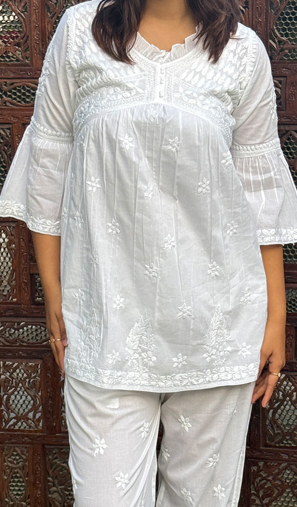 Rania Women's Lakhnavi Handcrafted Cotton Chikankari Kurta And Palazzo Set - HONC0270133