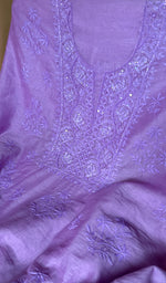 Load image into Gallery viewer, Women's Lakhnavi Handcrafted Mul Chanderi Unstitched Chikankari Full Suit Material - HONC0370488