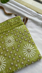 Load image into Gallery viewer, Green Chikankari Embroidered Potli Bag  HONC0316098