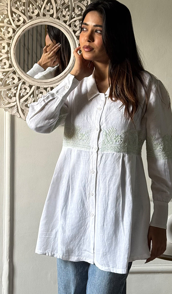 Mahika Women's Lucknowi Handcrafted Slub Cotton Chikankari Shirt - HONC0344220