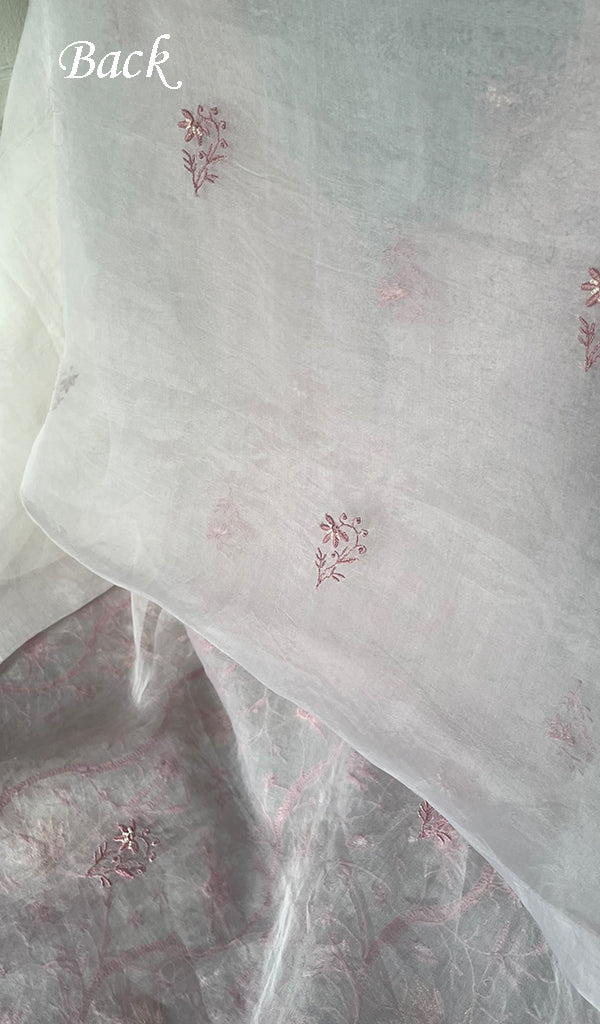 Women's Lakhnavi Handcrafted Pure Organza Chikankari Unstitched Kurta And Dupatta Set- HONC0316458