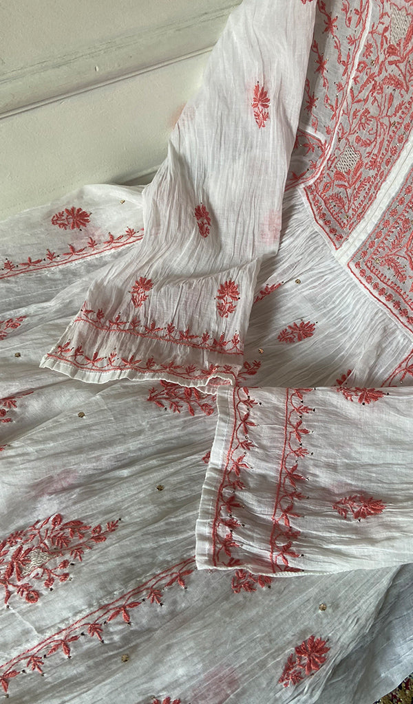 Haviya Women's Lakhnavi Handcrafted Mul Chanderi Semi - Stitchd Kurta And Dupatta Set - HONC0322121