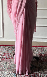 将图像加载到图库查看器中， Women's Lakhnavi Handcrafted Viscose Georgette Chikankari Saree - HONC0333856