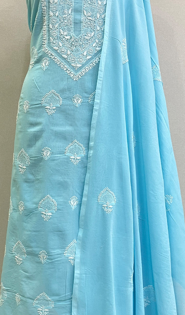 Women's Lakhnavi Handcrafted Cotton Chikankari Kurta And Dupatta Set - HONC0212223