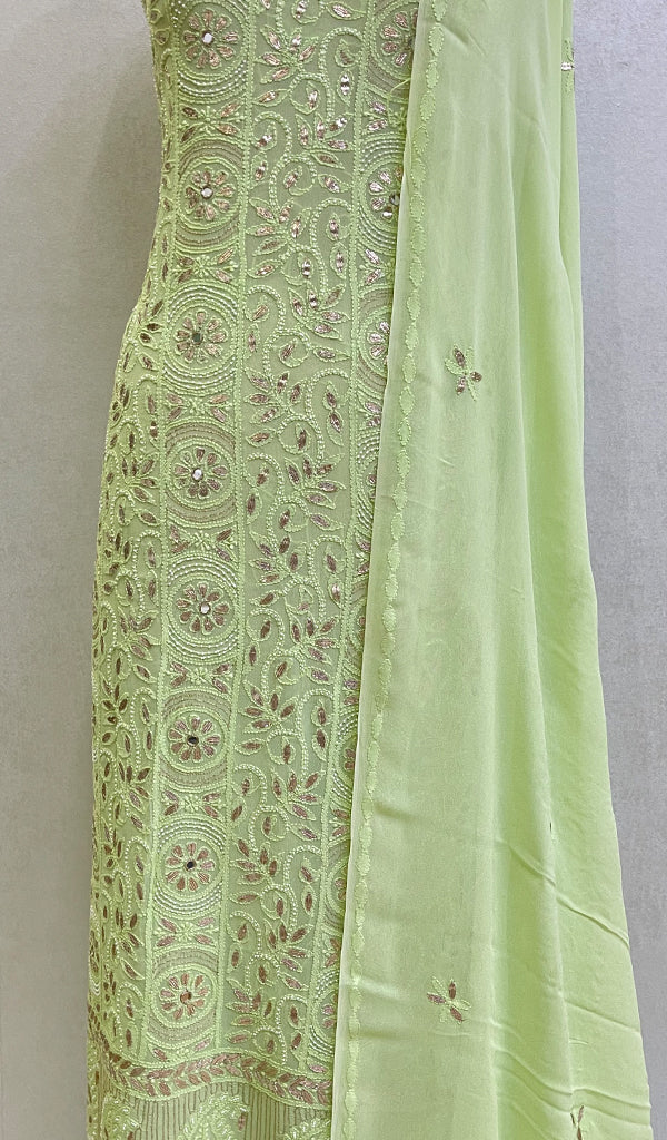 Women's Lakhnavi Handcrafted Viscose Georgette Chikankari Full Suit Material - HONC0119529