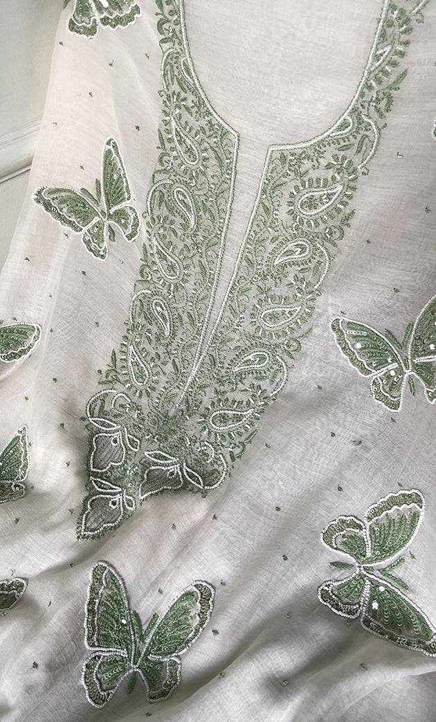 Women's Lakhnavi Handcrafted Unstitched Mul Chanderi Kurta And Dupatta Set - HONC0304154