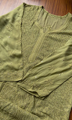 Load image into Gallery viewer, Yusra Women&#39;s Lakhnavi Handcrafted Viscose Georgette Chikankari Kurti - HONC0261382
