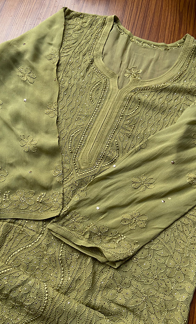 Yusra Women's Lakhnavi Handcrafted Viscose Georgette Chikankari Kurti - HONC0261382