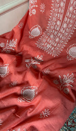 Load image into Gallery viewer, Women's Lakhnavi Handcrafted Mul Chanderi Unstitched Chikankari Full Suit Material - HONC0338249