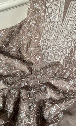 Load image into Gallery viewer, Women's Lakhnavi Handcrafted Unstitched Munga Silk Chikankari Kurta And Dupatta Set- HONC0280937