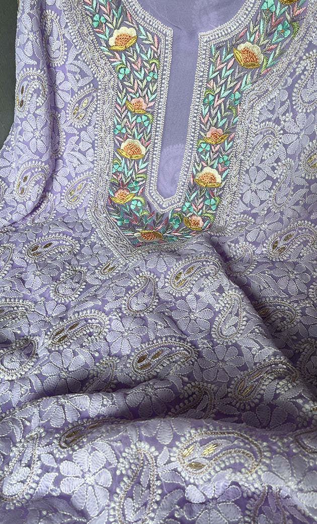 Women's Lucknowi Handcrafted Faux-Georgette Chikankari Suit Material - HONC0291931