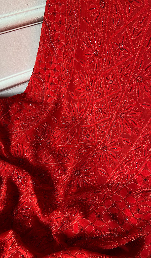 Women's Lucknowi Handcrafted Viscose Georgette Unstitched Chikankari Suit Material - HONC0325144