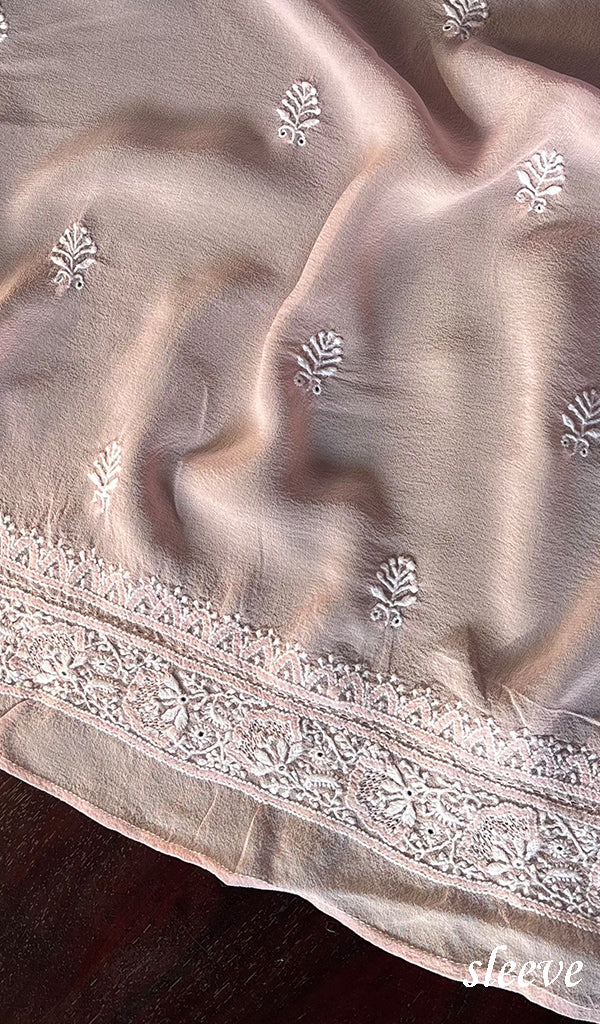 Lucknowi Handcrafted Pure Silk Georgette Chikankari Unstitched Men's Kurta Fabric - HONC0260879