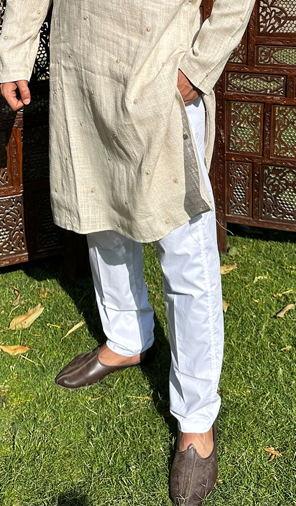 Men's Lucknowi Handcrafted Cotton Chikankari Kurta - HONC0337489