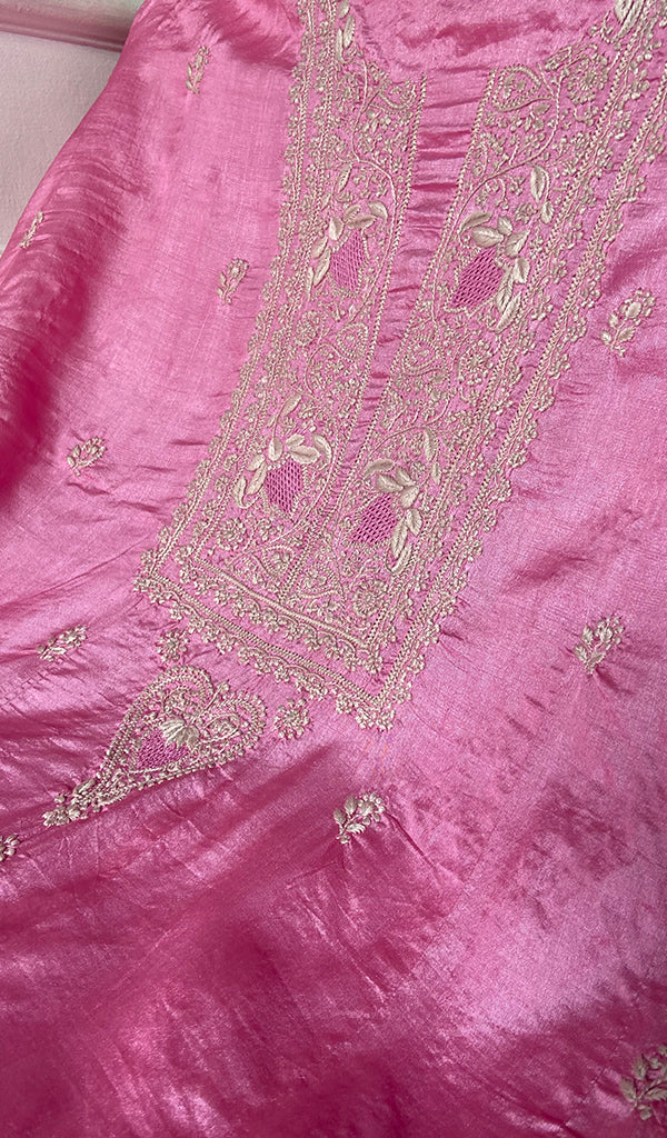 Women's Lakhnavi Handcrafted Tussar Silk Chikankari Kurta And Dupatta Set - HONC0331051