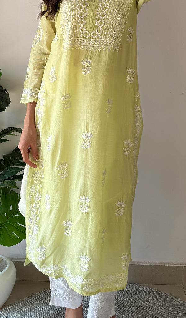 Jiya Women's Lakhnavi Handcrafted Muslin Chikankari Kurti - HONC0367885