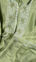 Load image into Gallery viewer, Afifa Women&#39;s Lakhnavi Handcrafted Chanderi Silk Chikankari Top And Pant Set - HONC0279049
