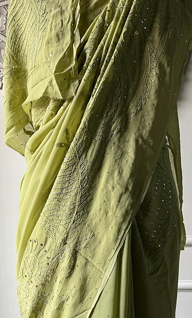 Women's Lakhnavi Handcrafted Viscose Georgette Chikankari Saree - HONC0317912