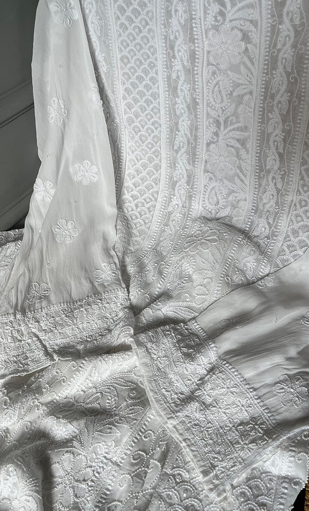 Women's Lucknowi Handcrafted Viscose Georgette Semi - Stitched Chikankari Anarkali and Dupatta Set- HONC0303283