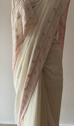 Women's Lakhnavi Handcrafted Pure Silk Georgette Chikankari Saree