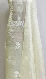 将图像加载到图库查看器中， Afeera Women&#39;s Lakhnavi Handcrafted Pure Organza Chikankari Unstitched Kurta And Dupatta Set-HONC0168391
