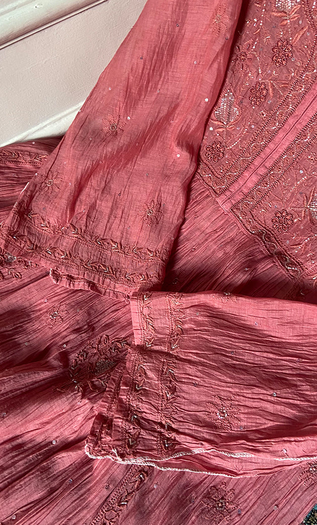 Women's Lakhnavi Handcrafted Mul Chanderi Semi - Stitched Kurta And Dupatta Set - HONC0297757