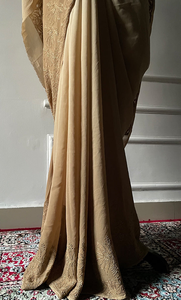 Women's Lakhnavi Handcrafted Viscose Georgette Chikankari Saree - HONC0318165