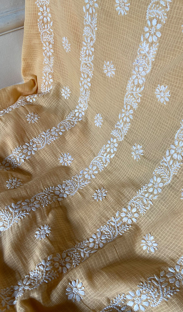 Women's Lucknowi Handcrafted Kota Cotton Chikankari Unstitched Kurta And Dupatta Set - HONC0340077