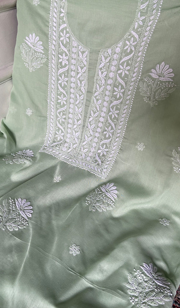 Women's Lakhnavi Handcrafted Cotton Chikankari Unstitched Kurti Fabric - HONC0368476
