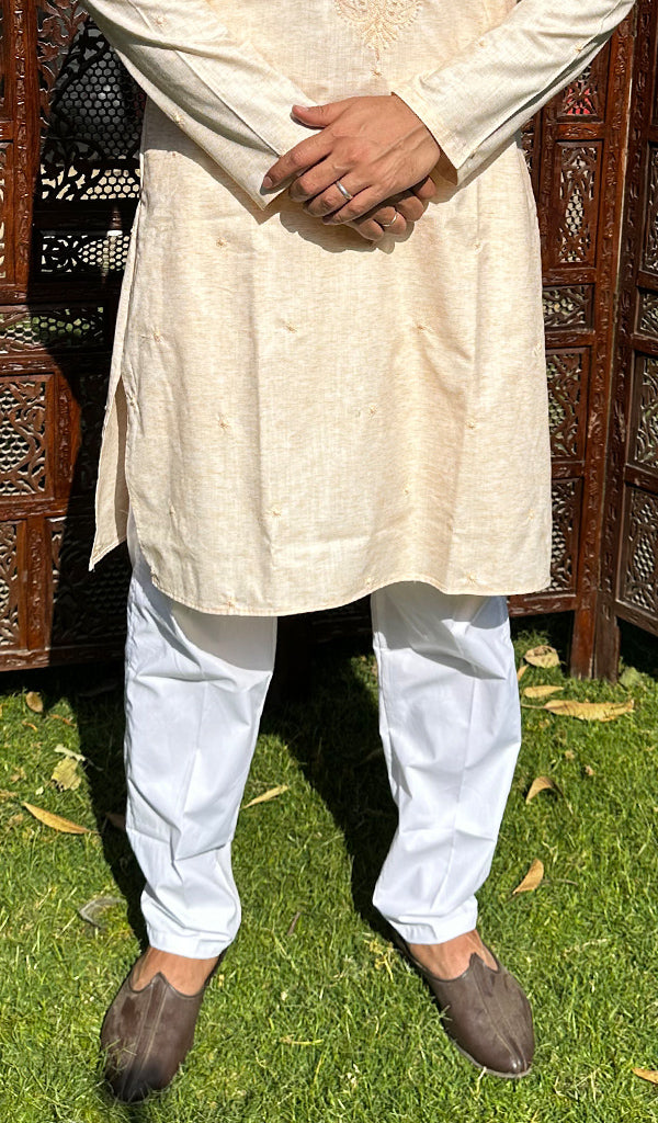 Men's Lucknowi Handcrafted Cotton Chikankari Kurta - HONC0329852