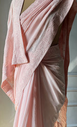 Load image into Gallery viewer, Women&#39;s Lakhnavi Handcrafted Viscose Georgette Chikankari Saree - HONC0301798
