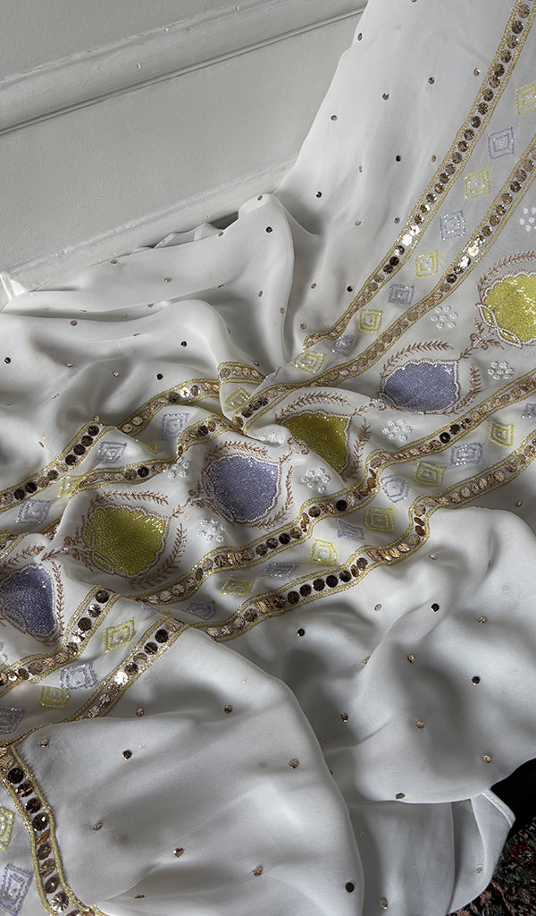 Women's Lucknowi Handcrafted Viscose Georgette Unstitched Chikankari Kurta and Dupatta Set- HONC0329580