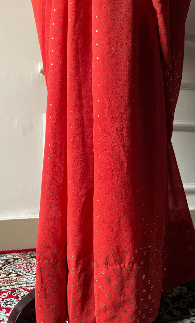 Women's Lakhnavi Handcrafted Pure Silk Georgette Chikankari Saree - HONC0307218