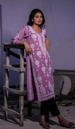 Load image into Gallery viewer, Asma Women&#39;s Lucknowi Handcrafted Crepe Chikankari Kurti- HONC0193259
