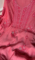 Load image into Gallery viewer, Women&#39;s Lucknowi Handcrafted Chanderi Silk Chikankari Full Suit Material - HONC0260956
