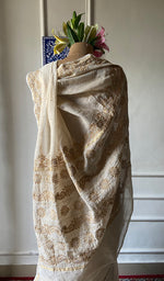 Load image into Gallery viewer, Women's Lakhnavi Handcrafted Tissue Chanderi Chikankari Saree - HONC0339786
