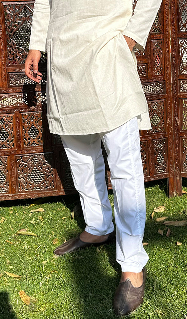 Men's Lucknowi Handcrafted Cotton Chikankari Kurta - HONC0342330
