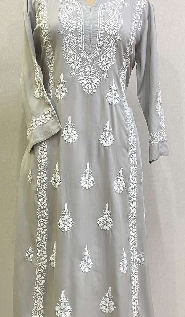 Rusdha Women's Lucknowi Handcrafted Modal Cotton Chikankari Kurti - HONC0213709