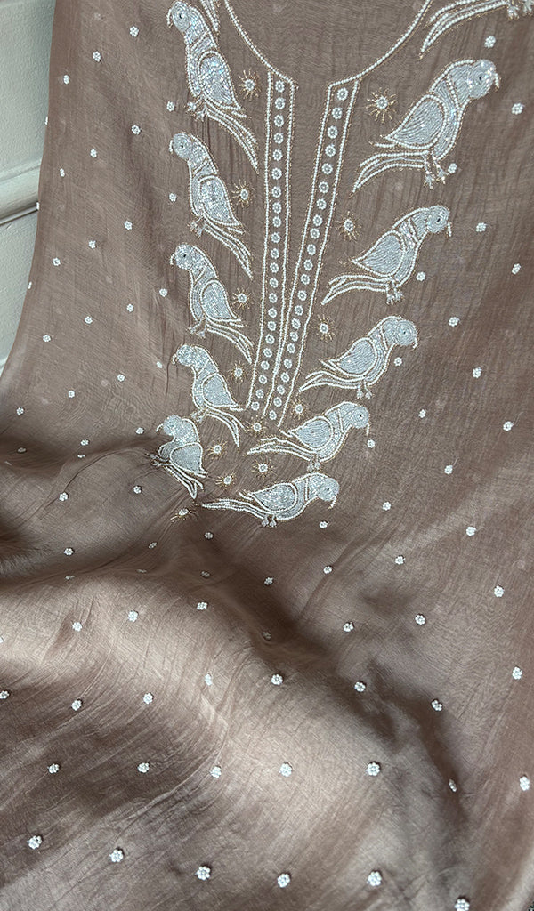 Chidiya Women's Lakhnavi Handcrafted Mul Chanderi Unstitched Chikankari Full Suit - HONC0349588