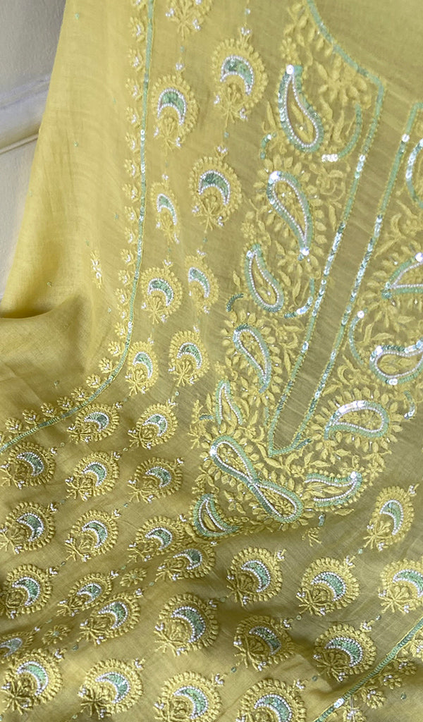 Women's Lakhnavi Handcrafted Mul Chanderi Unstitched Kurta And Dupatta Set - HONC0344343