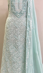 将图像加载到图库查看器中， Women&#39;s Lakhnavi Handcrafted Pure Silk Georgette Chikankari Full Suit Fabric - NC027842
