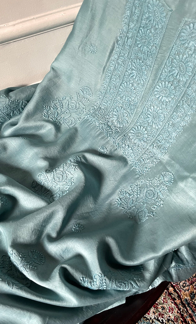 Women's Lucknowi Handcrafted Chanderi Silk Chikankari Full Suit Material - HONC0322712